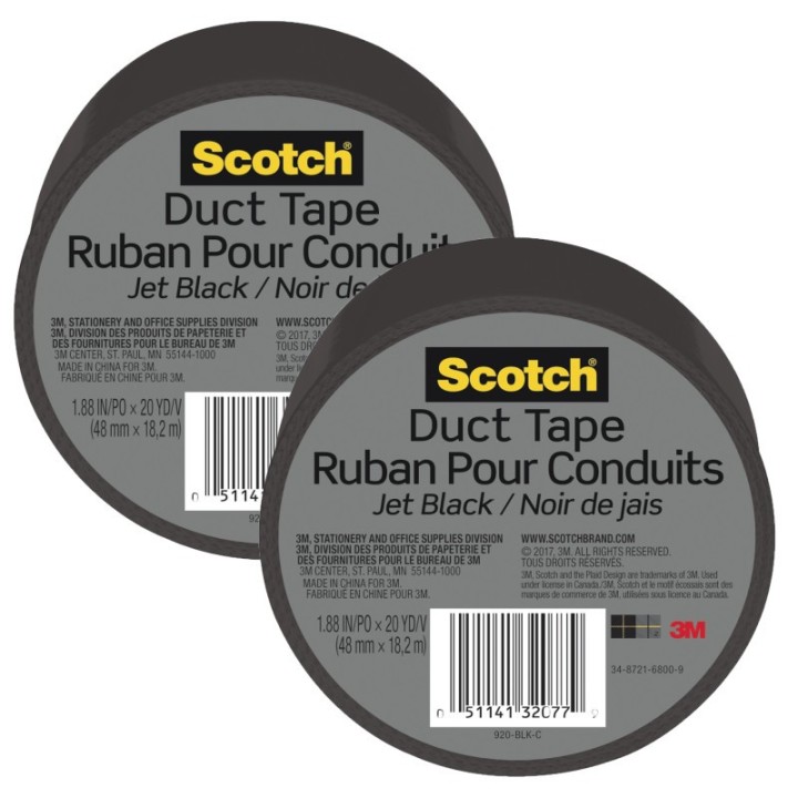 Scotch® Duct Tape for Artists, 1.88 in x 20 yd (48 mm x 18.2 m), Jet Black, Pack of 2