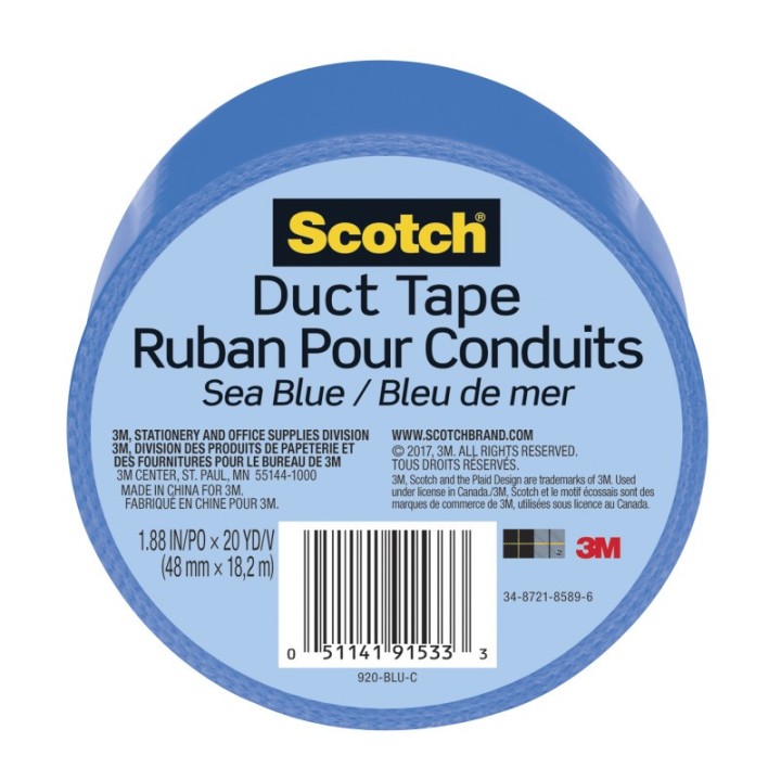 Scotch® Duct Tape for Artists, 1.88 in x 20 yd (48 mm x 18.2 m), Sea Blue