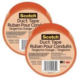 Scotch® Duct Tape for Artists, 1.88 in x 20 yd (48 mm x 18.2 m), Tangerine Orange, Pack of 2