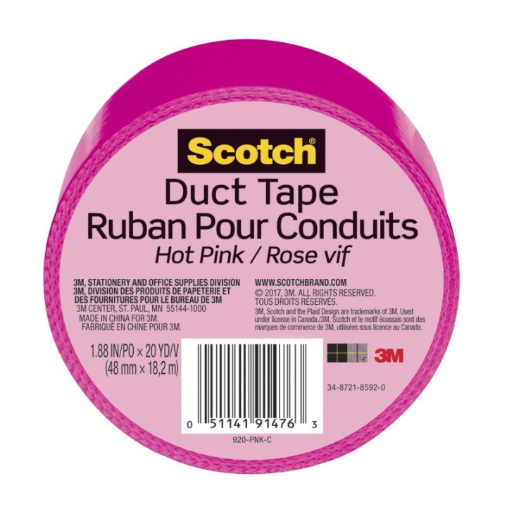 Scotch® Duct Tape for Artists, 1.88 in x 20 yd (48 mm x 18.2 m), Pink