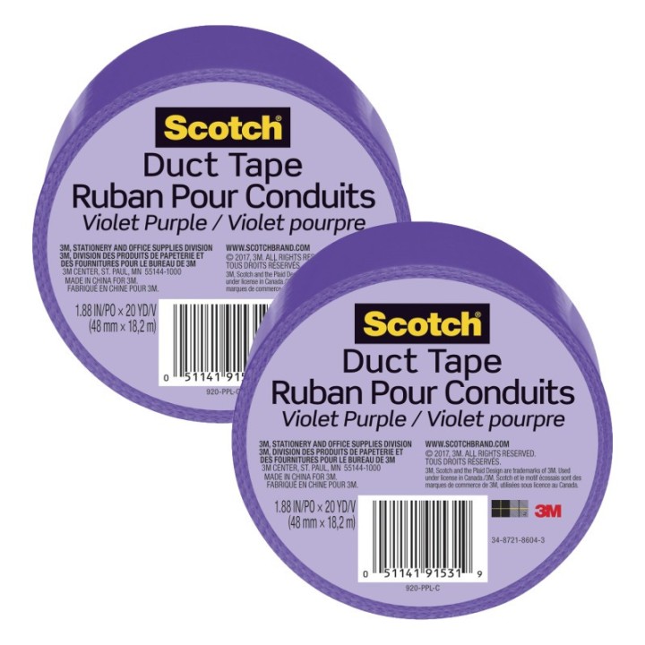 Scotch® Duct Tape for Artists, 1.88 in x 20 yd (48 mm x 18.2 m), Purple, Pack of 2