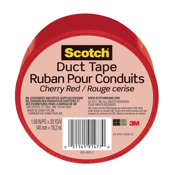 Scotch® Duct Tape for Artists, 1.88 in x 20 yd (48 mm x 18.2 m), Cherry Red