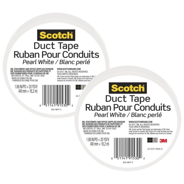 Scotch® Duct Tape for Artists, 1.88 in x 20 yd (48 mm x 18.2 m), White, Pack of 2