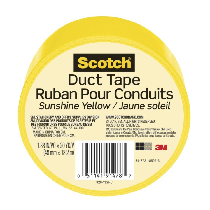 Scotch® Duct Tape for Artists, 1.88 in x 20 yd (48 mm x 18.2 m), Sunshine Yellow