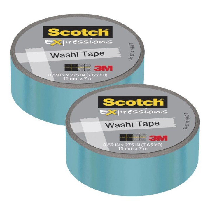 Scotch® Expressions Washi Tape, .59" x 275", Iridescent Blue, Pack of 2