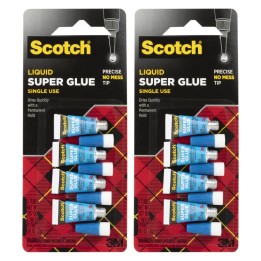 Scotch® Super Glue Liquid, Single Use, Pack of 4 Per Pack, 2 Packs
