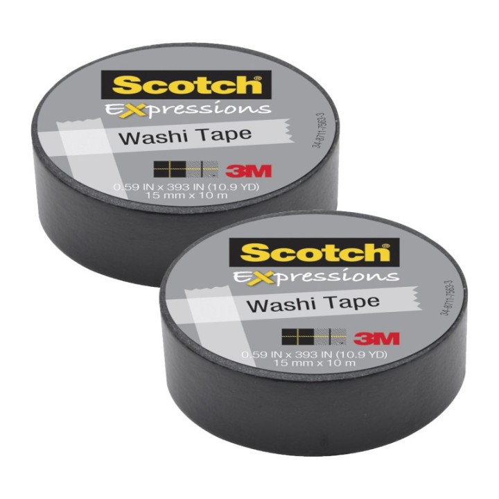 Scotch® Expressions Washi Tape, .59" x 393", Black, Pack of 2