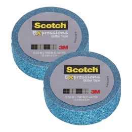 Scotch® Expressions Glitter Tape, .59" x 196", Teal Blue, Pack of 2