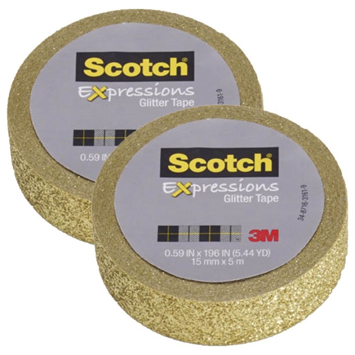 Scotch® Expressions Glitter Tape, .59" x 196", Gold Glitter, Pack of 2