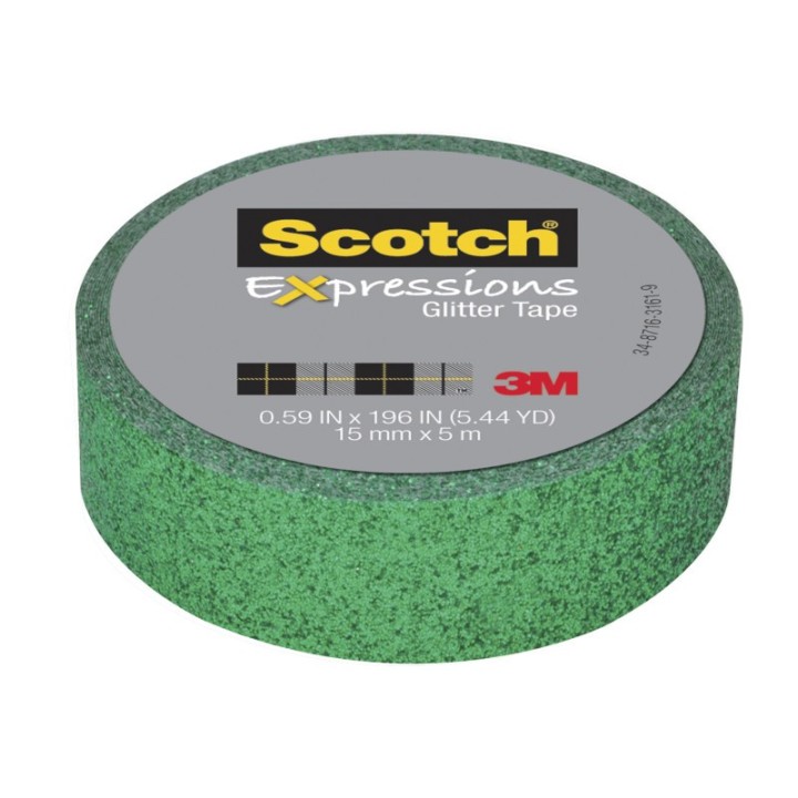 Scotch® Expressions Glitter Tape, .59" x 196", Dark Green Glitter