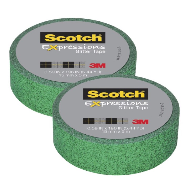 Scotch® Expressions Glitter Tape, .59" x 196", Dark Green Glitter, Pack of 2