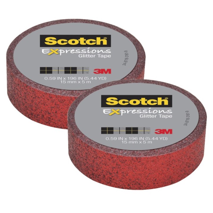 Scotch® Expressions Glitter Tape, .59" x 196", Red Glitter, Pack of 2
