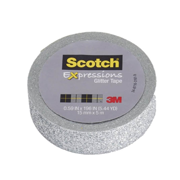Scotch® Expressions Glitter Tape, .59" x 196", Silver Glitter