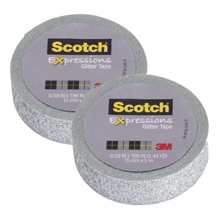 Scotch® Expressions Glitter Tape, .59" x 196", Silver Glitter, Pack of 2