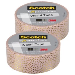 Scotch® Expressions Washi Tape, .59" x 275", Speckled Gold Pastel Pink, Pack of 2