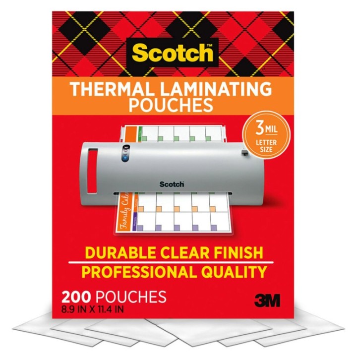 Scotch® Thermal Laminating Pouches, 3 mil Size, Pack of 200