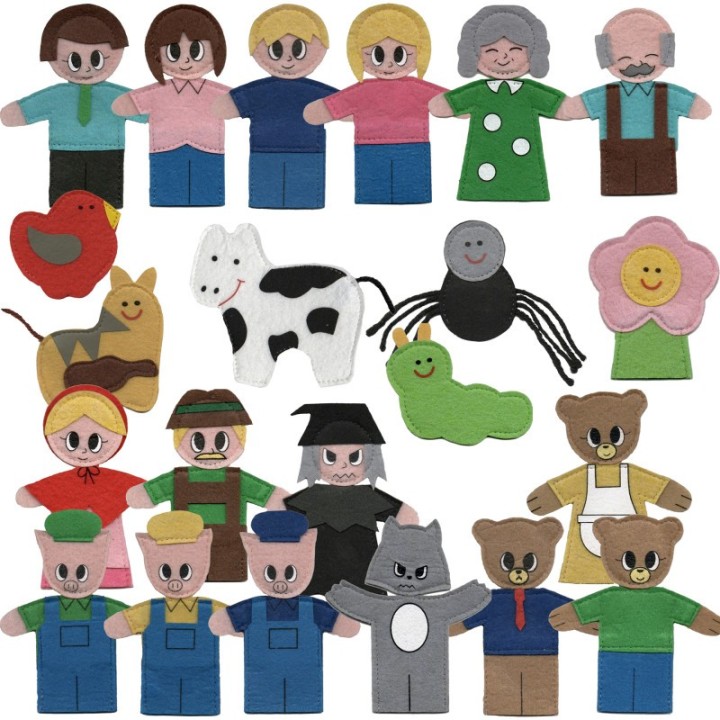 Get Ready Kids Felt Finger Puppets for Storytelling, 4", Fairy Tales & Nursery Rhymes, Set of 23