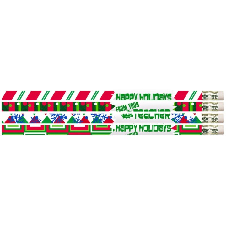 Musgrave Pencil Company Happy Holidays From Your Teacher Motivational Pencils, 12 Per Pack, 12 Packs