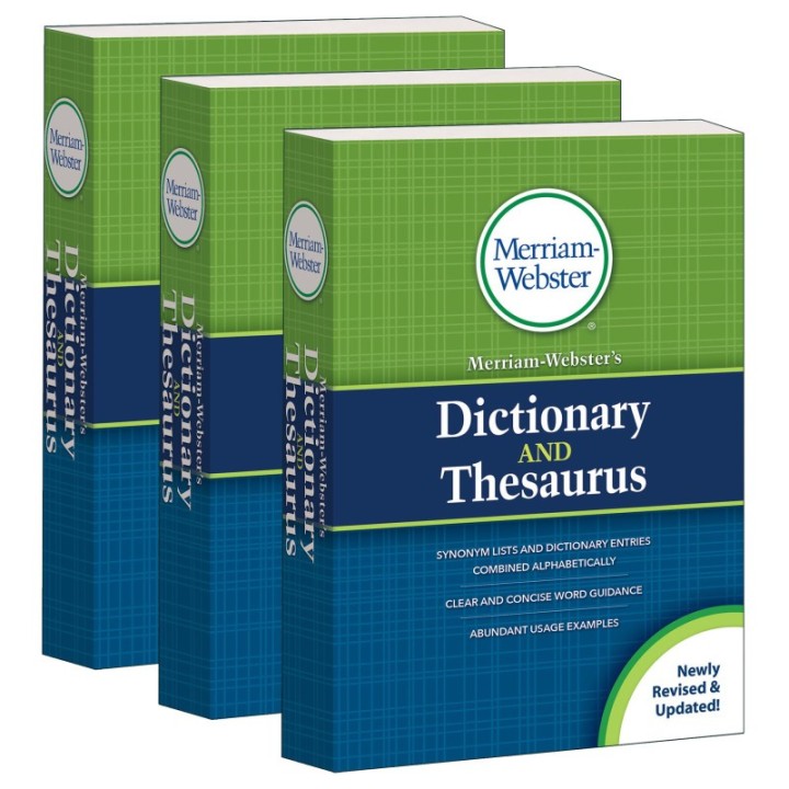 Merriam-Webster Merriam-Webster's Dictionary and Thesaurus, Mass-Market Paperback, 2020 Copyright, Pack of 3