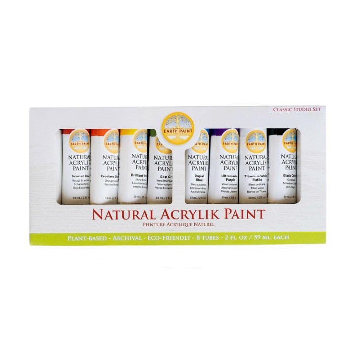 Natural Earth Paint Natural Acrylik Paint, Heavy Body, Classic Studio Colors, 2 oz, Set of 8