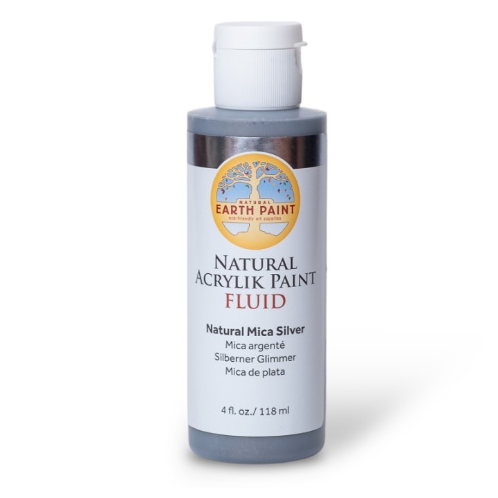 Natural Earth Paint Natural Fluid Acrylik Paint, 4 oz, Silver Mica