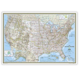 National Geographic United States Classic Map, Enlarged and Laminated, 69.25" x 48"