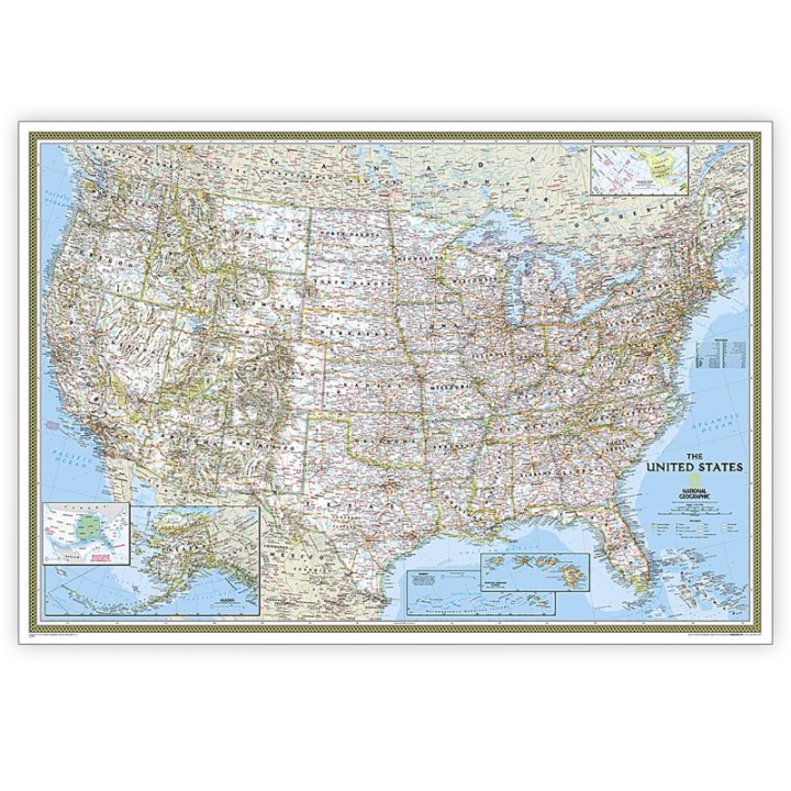 National Geographic United States Classic Map, Enlarged and Laminated, 69.25" x 48"