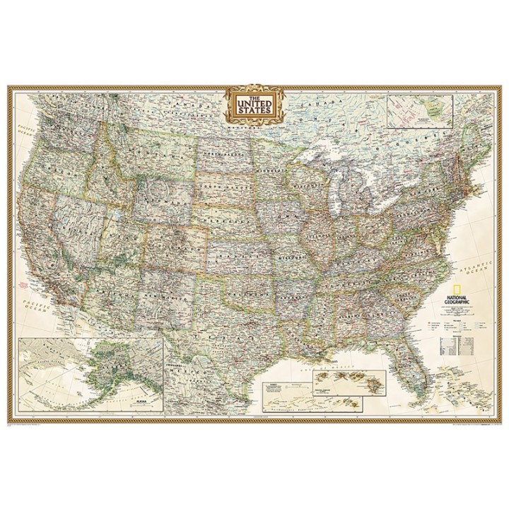 National Geographic United States Executive Map, Enlarged and Laminated, 69.25" x 48"