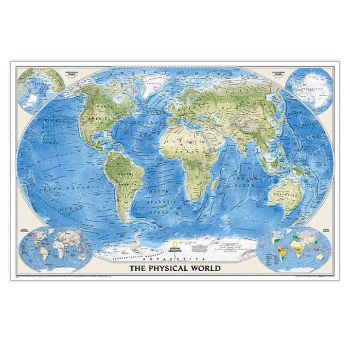 National Geographic World Physical Map, Enlarged and Laminated, 69.25" x 46.25"