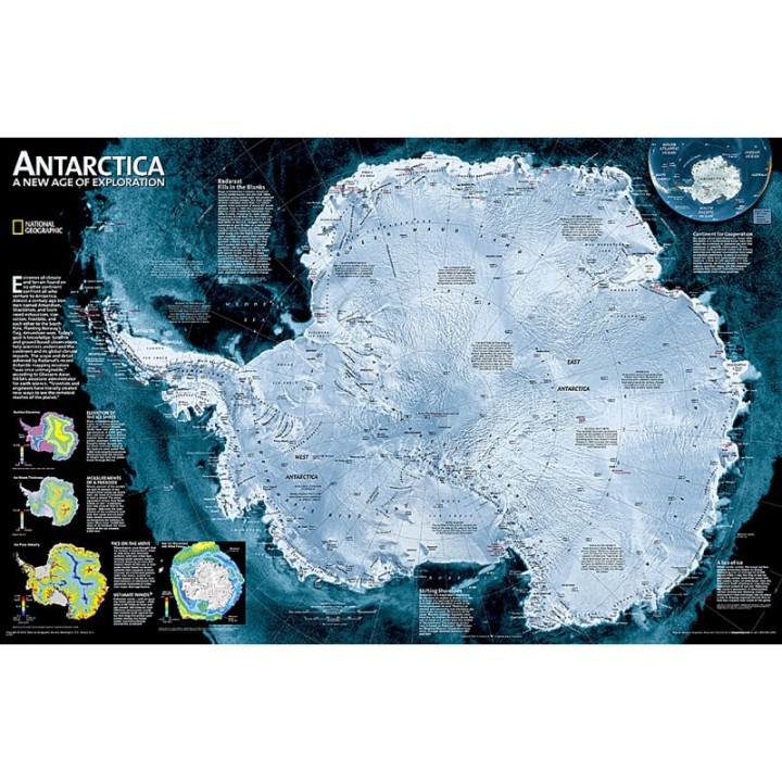 National Geographic Antarctica Satellite Map, Laminated, 31.25" x 20.25"