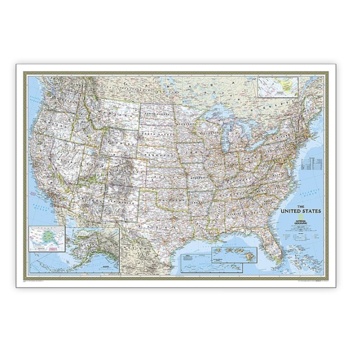 National Geographic United States Classic Map, Laminated, 43.5" x 30.5"