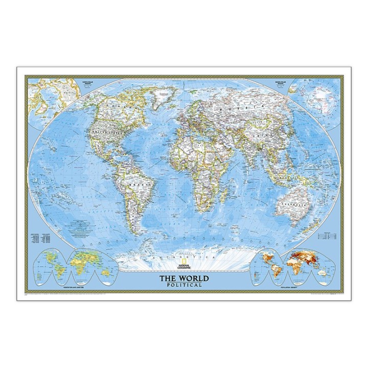 National Geographic World Classic Map, Laminated, 43.5" x 30.5"