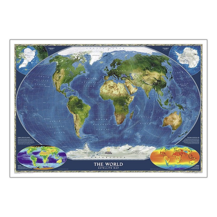 National Geographic World Satellite Map, Laminated, 43.5" x 30.5"