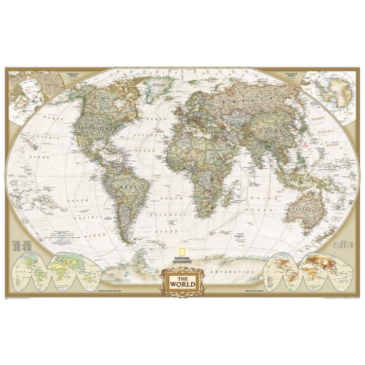 National Geographic World Executive Map, Enlarged and Laminated, 73" x 48"