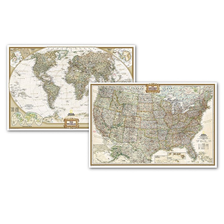National Geographic World and United States Executive, Poster Size, Map Pack Bundle, 36" x 24"