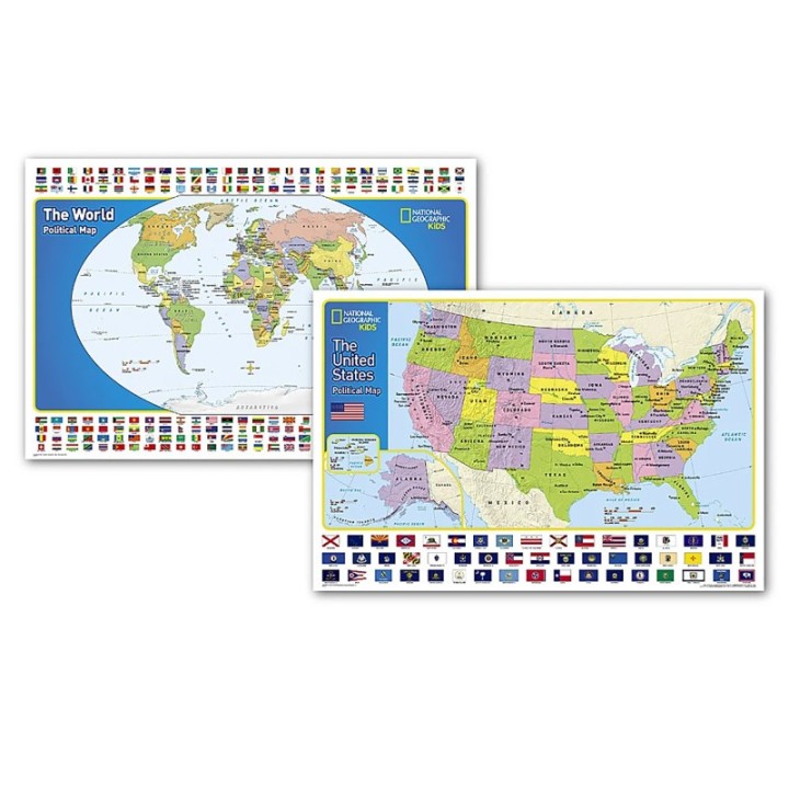 National Geographic World and United States for Kids, Poster Size, Map Pack Bundle, 36" x 24"