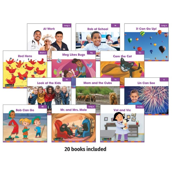 Newmark Learning Decodable Readers Grade K Consonants and Short Vowels (u, e), 20 Books