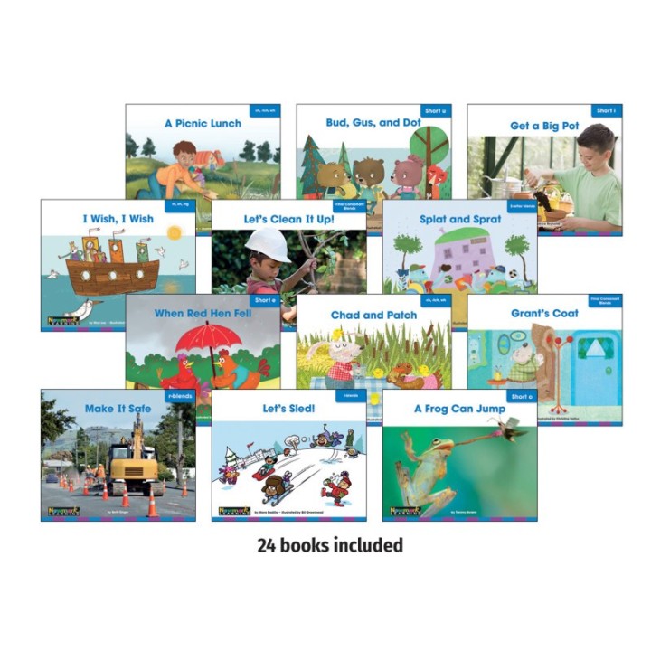 Newmark Learning Decodable Readers Grade 1 Short Vowels, Consonant Blends, and Digraphs, 24 Books