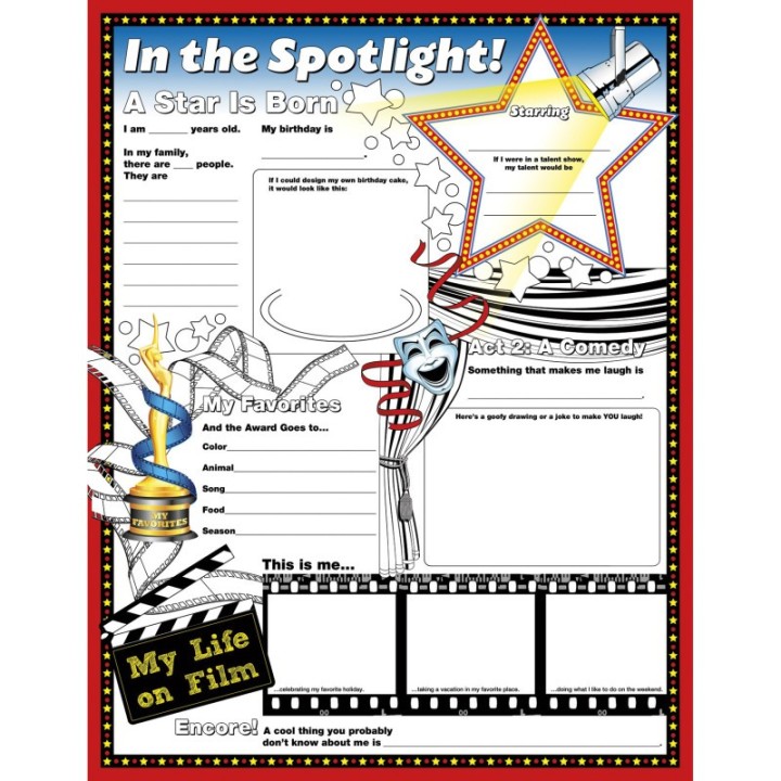 North Star Teacher Resources Fill Me In: In The Spotlight Activity Posters, 17" x 22", Pack of 32
