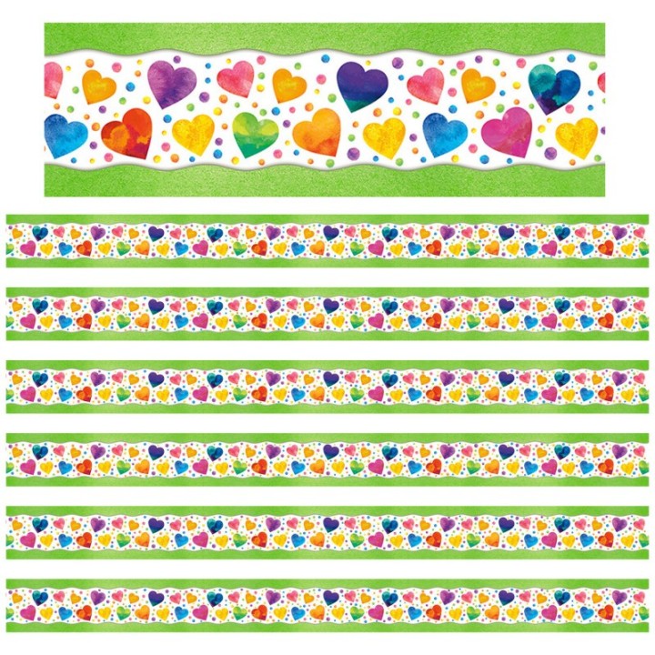 North Star Teacher Resources All Around the Board Trimmer, Watercolor Hearts, 43 Feet Per Pack, 6 Packs
