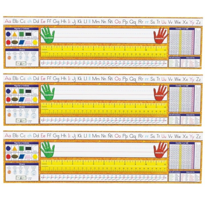 North Star Teacher Resources Traditional Manuscript Spanish Desk Plates, 19" x 5", 36 Per Pack, 3 Packs