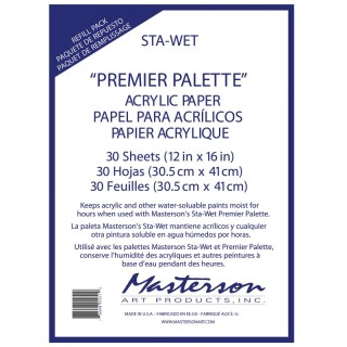Masterson Art Products Sta-Wet® Premier Palette Acrylic Paper Refill Pack, 12x16 in, Set of 30