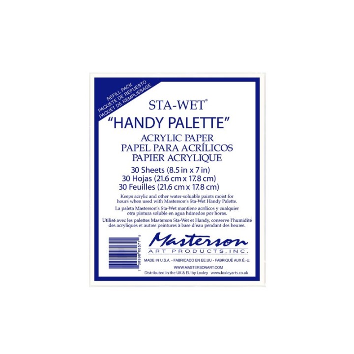 Masterson Art Products Sta-Wet® Handy Palette Acrylic Paper Refills, White, 8.5x7 in, 30 Sheets