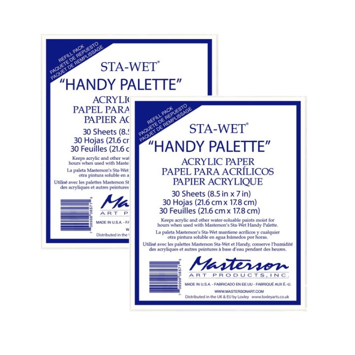 Masterson Art Products Sta-Wet® Handy Palette Acrylic Paper Refills, White, 8.5x7 in, 30 Sheets Per Pack, 2 Packs
