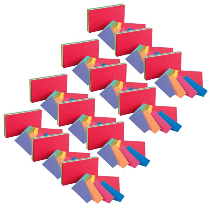 Oxford® Two-Tone Index Cards, 3" x 5", Assorted Colors, 100 Per Pack, 12 Packs