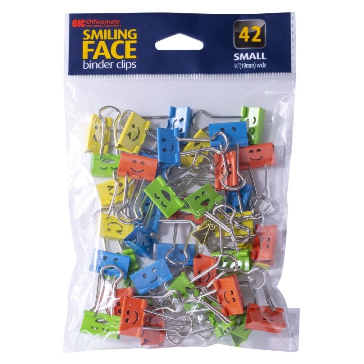 Officemate® Smiling Face Binder Clips, Small, Assorted Colors, Pack of 42
