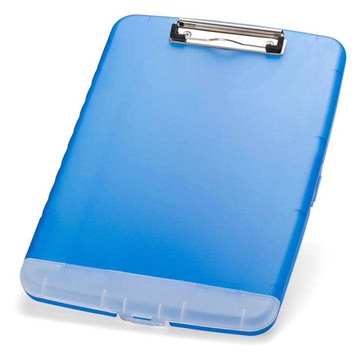 Officemate® Slim Clipboard Storage Box, Low Profile Clip & Storage Compartment, Blue