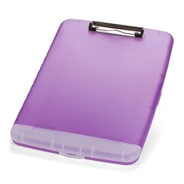 Officemate® Slim Clipboard Storage Box, Low Profile Clip & Storage Compartment, Purple