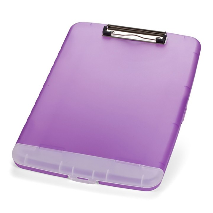 Officemate® Slim Clipboard Storage Box, Low Profile Clip & Storage Compartment, Purple