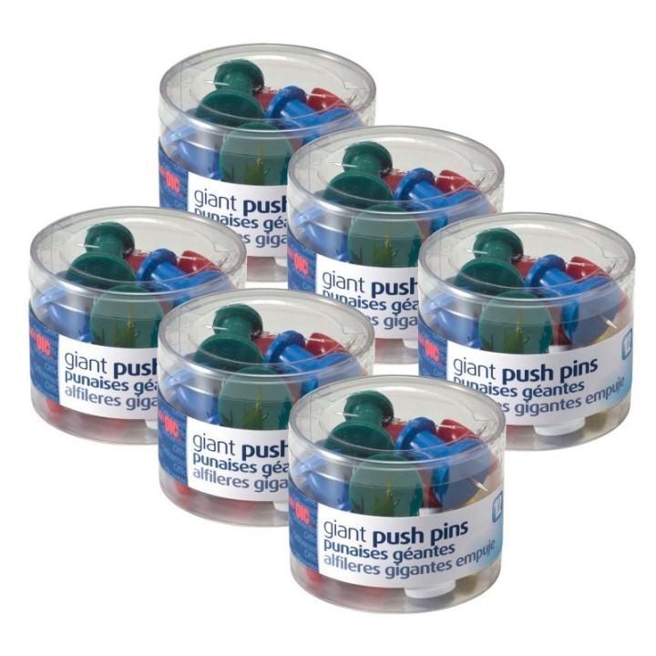 Officemate® Giant Push Pins, 12 Per Pack, 6 Packs